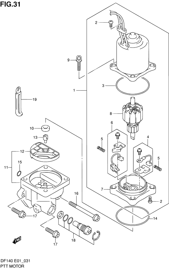 PTT Motor - Suzuki DF 140 Parts Listings<br>2002 to 14001F-251001 to 14001F-25XXXX 14001Z-251001 to 14001Z-25XXXX