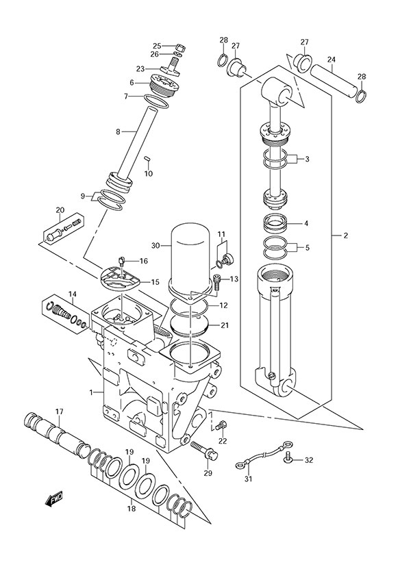 Trim Cylinder - Suzuki DF 300 Parts Listings<br>2007 to 30001F-780001 to 30001F-78XXXX   -  30001Z-780001 to 30001Z-78XXXX