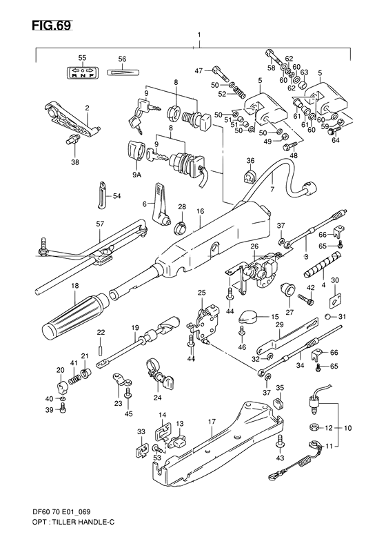 Opt:tiller handle - Suzuki DF 70 Parts Listings<br>1998 to 07001F-861001 to 07001F-86XXXX