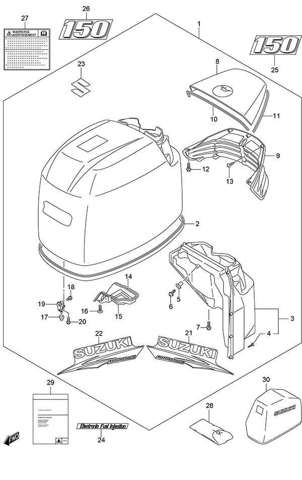 Engine Cover (White) - Suzuki DF 150 Parts Listings<br>2014 to 15002F-410001 to 15002F-41XXXX 15002Z-410001 to 15002Z-41XXXX