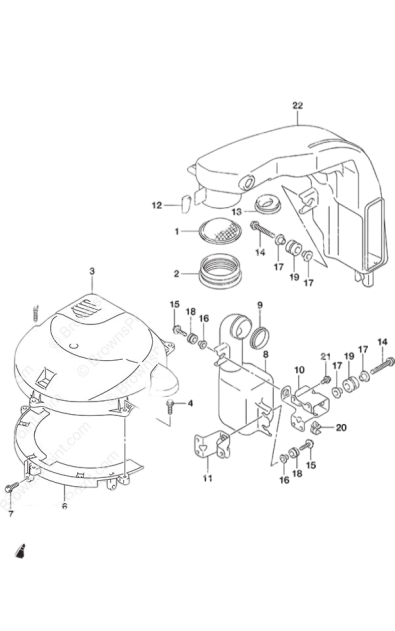 Silencer/Ring Gear Cover - Suzuki DF 150 Parts Listings<br>2020 to 15003F-040001 to 15003F-04XXXX 15003Z-040001 to 15002Z-04XXXX