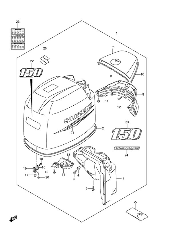 Engine Cover(2010&amp;Newer) - Suzuki DF 150 Parts Listings<br>2010 to 15002F-010001 to 15002F-01XXXX 15002Z-010001 to 15002Z-01XXXX