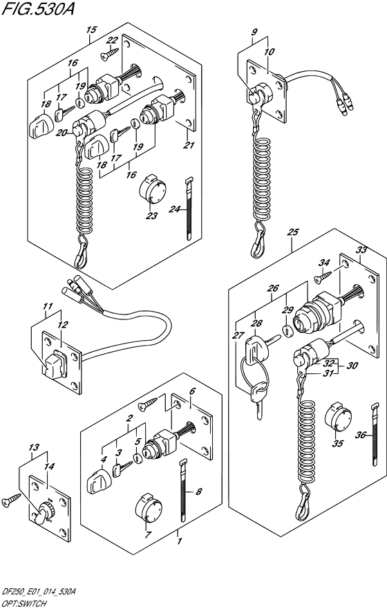 Opt: Switch - Suzuki DF 250 Parts Listings<br>2014 to 25003F-410001 to 25003F-41XXXX 25003Z-410001 to 25003Z-41XXXX 25004F-410001 to 25004F-41XXXX