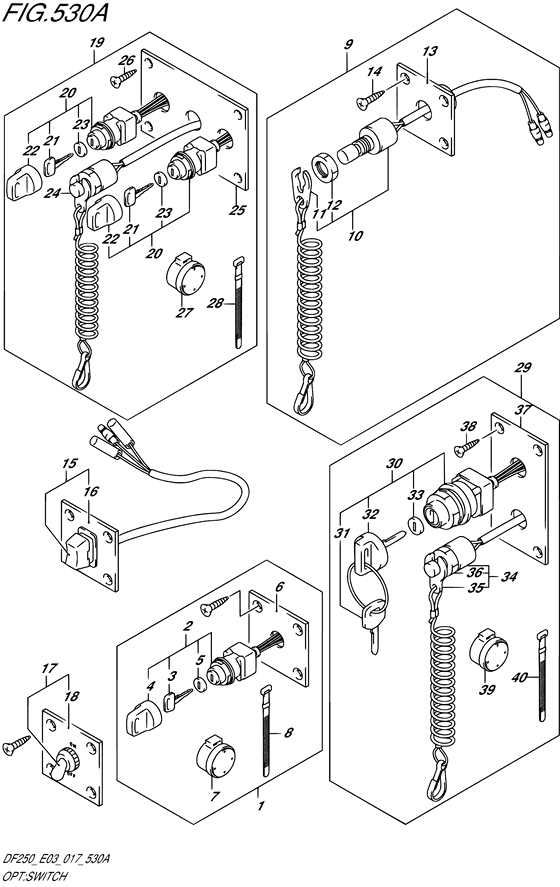 Opt: Switch - Suzuki DF 250 Parts Listings<br>2020 to 25003F-040001 to 25003F-04XXXX 25003Z-040001 to 25003Z-04XXXX 25004F-040001 to 25004F-04XXXX