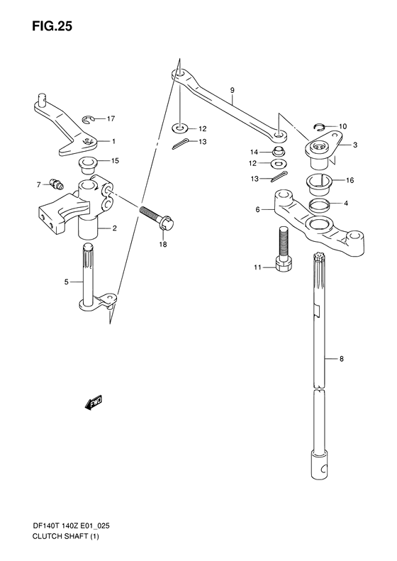 Clutch Shaft - Suzuki DF 140 Parts Listings<br>2002 to 14001F-251001 to 14001F-25XXXX 14001Z-251001 to 14001Z-25XXXX