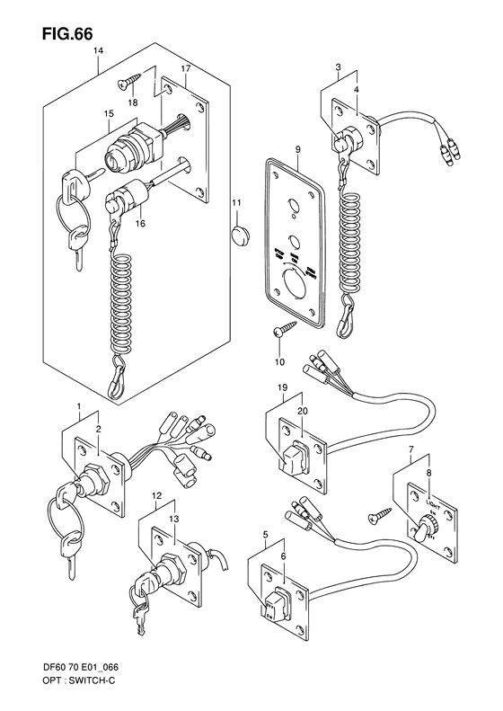 Suzuki DF 70 Opt:switch ((MODEL:98~04); NOTE : REFER TO FIG.67(J- 9) FOR MODEL:05~09)