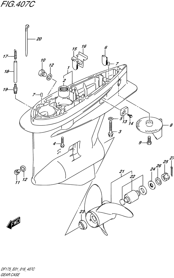 Gear Case - Suzuki DF 175 Parts Listings<br>2016 to 17502F-610001 to 17502F-61XXXX 17502Z-610001 to 17502Z-61XXXX