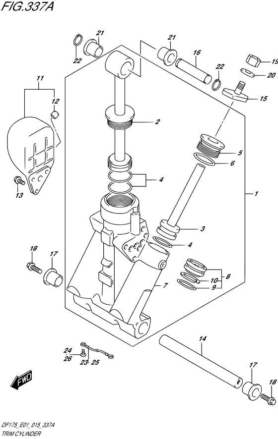 Trim Cylinder - Suzuki DF 150 Parts Listings<br>2015 to 15002F-510001 to 15002F-51XXXX 15002Z-510001 to 15002Z-51XXXX